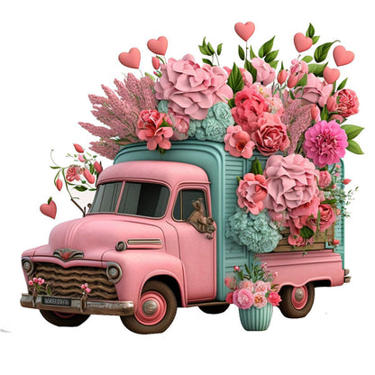 Pink Flower Classic Car 30*30CM(Canvas) Full Round Drill Diamond Painting