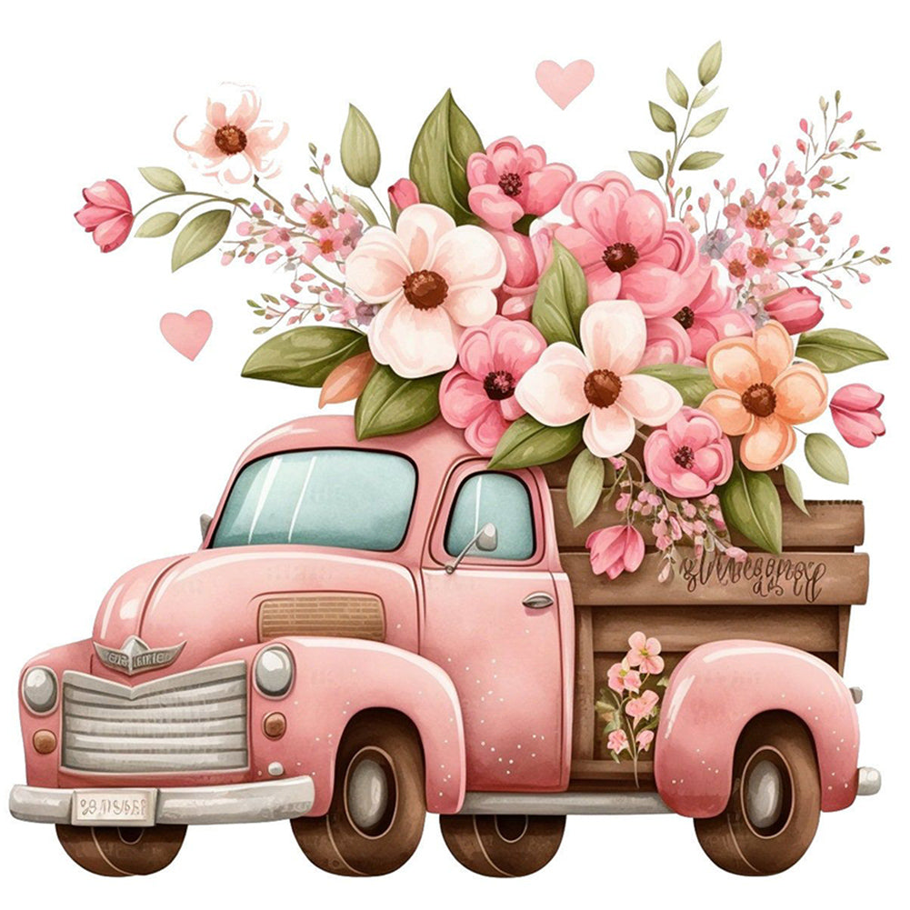 Pink Flower Classic Car 30*30CM(Canvas) Full Round Drill Diamond Painting