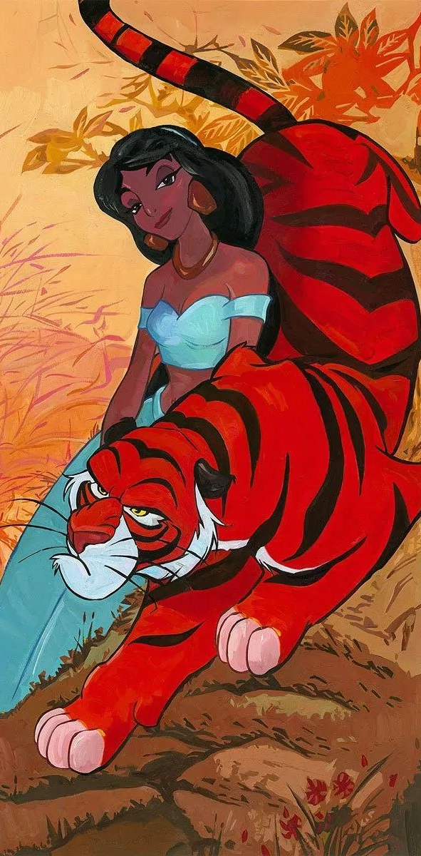 Disney Princess Jasmine And Tiger - Full Round Drill Diamond Painting 30*70CM