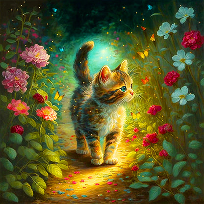 Cat Walking In Garden - Full Round Drill Diamond Painting 30*30CM