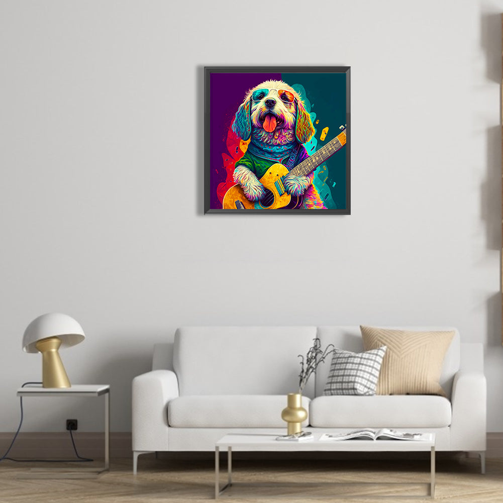 Dog Playing Guitar - Full Round Drill Diamond Painting 30*30CM
