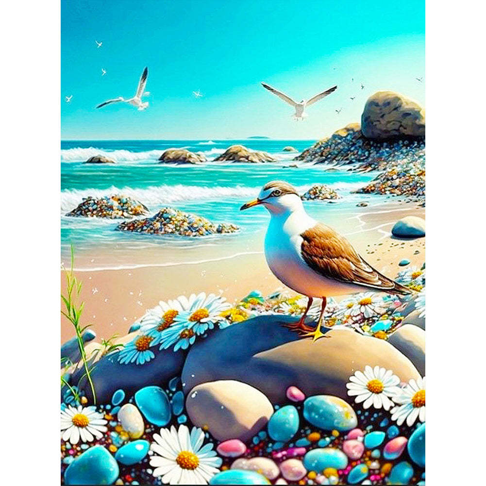Seagull Walking By The Sea - Full Round Drill Diamond Painting 30*40CM