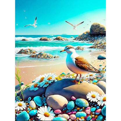 Seagull Walking By The Sea - Full Round Drill Diamond Painting 30*40CM