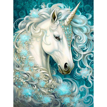 Unicorn And Glass Flower - Full Round Drill Diamond Painting 30*40CM