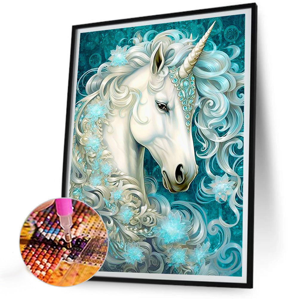 Unicorn And Glass Flower - Full Round Drill Diamond Painting 30*40CM