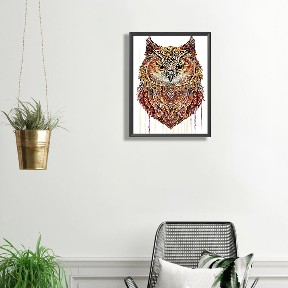Ethnic Style Owl - Special Shaped Drill Diamond Painting 30*40CM