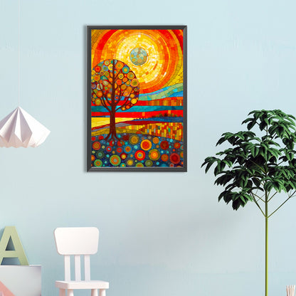 High Saturation Glass Painting Tree And Sun - Full Round Drill Diamond Painting 40*60CM