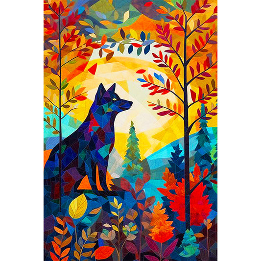 High Saturation Glass Painting Wolf - Full Round Drill Diamond Painting 40*60CM