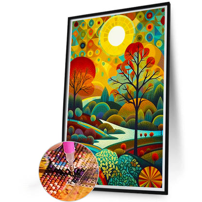 High Saturation Glass Painting Landscape - Full Round Drill Diamond Painting 40*60CM