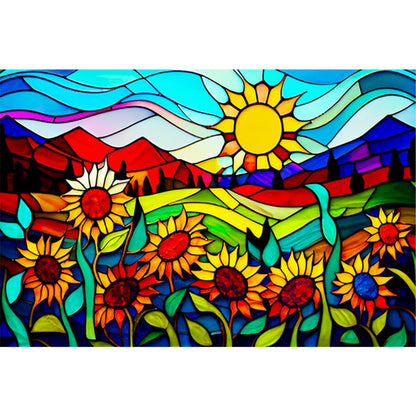 Glass Painting Sunflower Yamada - Full Round Drill Diamond Painting 60*40CM