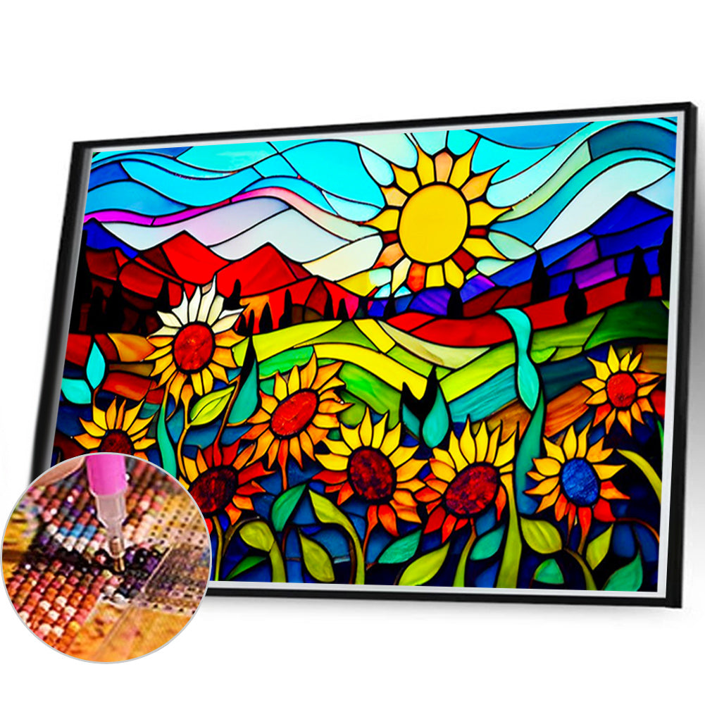 Glass Painting Sunflower Yamada - Full Round Drill Diamond Painting 60*40CM