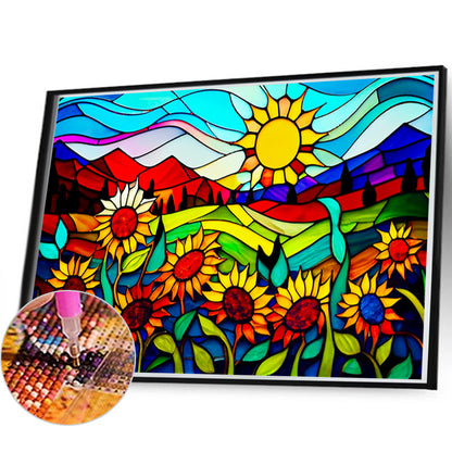 Glass Painting Sunflower Yamada - Full Round Drill Diamond Painting 60*40CM