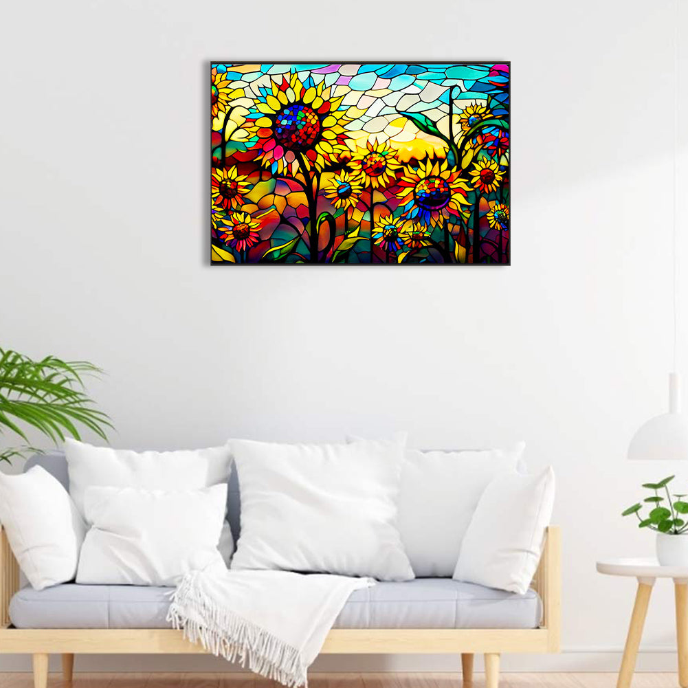 Glass Painting Sunflower Field - Full Round Drill Diamond Painting 60*40CM