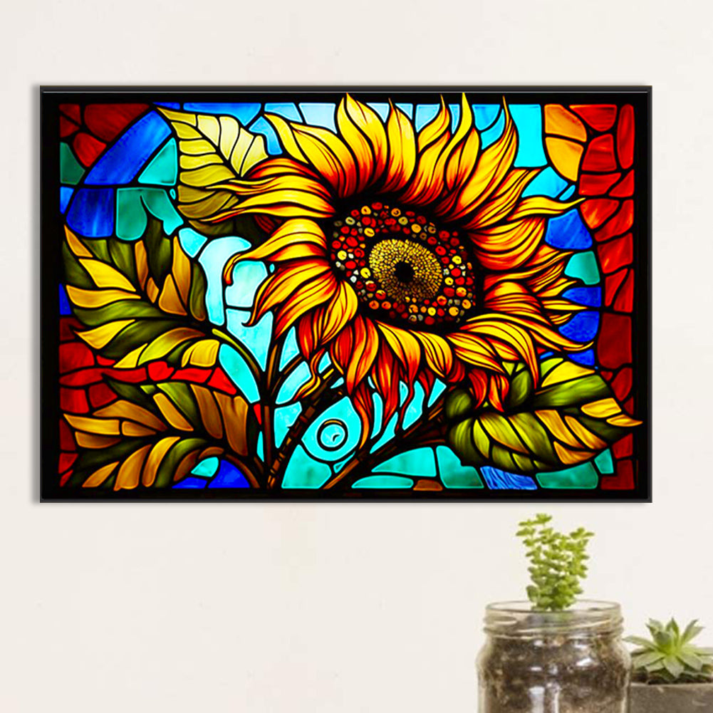 Glass Painting Sunflowers - Full Round Drill Diamond Painting 60*40CM