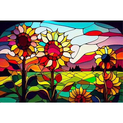 Glass Painting Roadside Sunflowers - Full Round Drill Diamond Painting 60*40CM