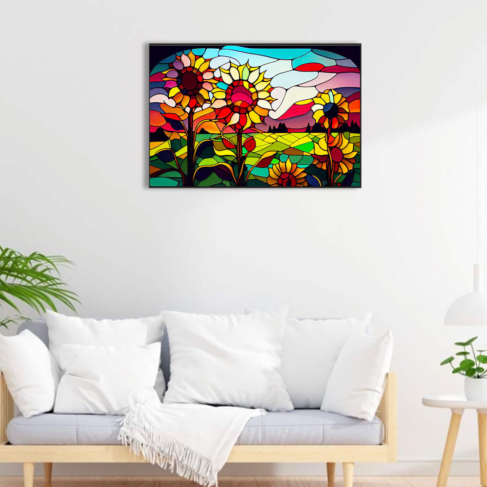 Glass Painting Roadside Sunflowers - Full Round Drill Diamond Painting 60*40CM