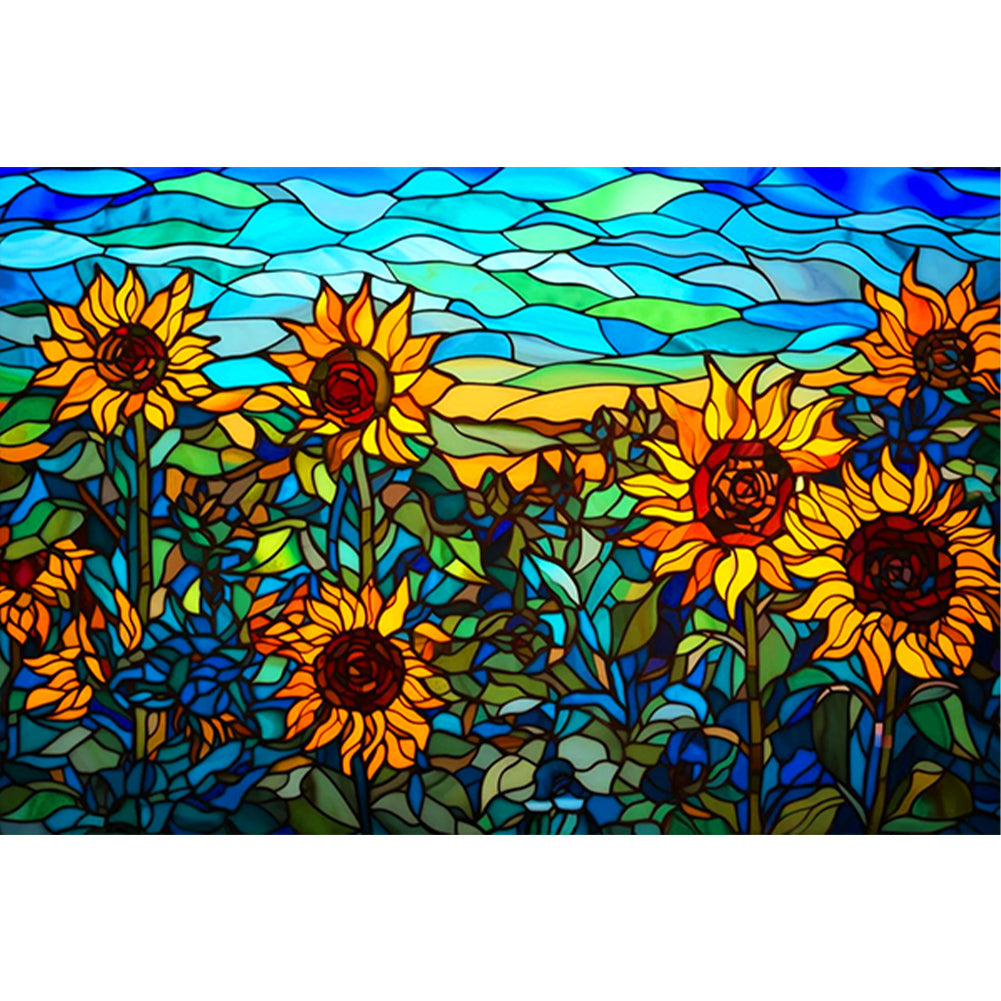 Sunflower Bush Painted On Glass - Full Round Drill Diamond Painting 60*40CM