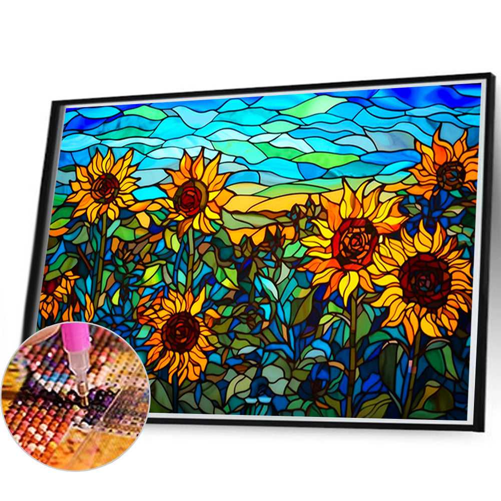 Sunflower Bush Painted On Glass - Full Round Drill Diamond Painting 60*40CM