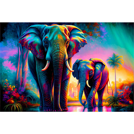 Two Elephants - Full Round Drill Diamond Painting 60*40CM