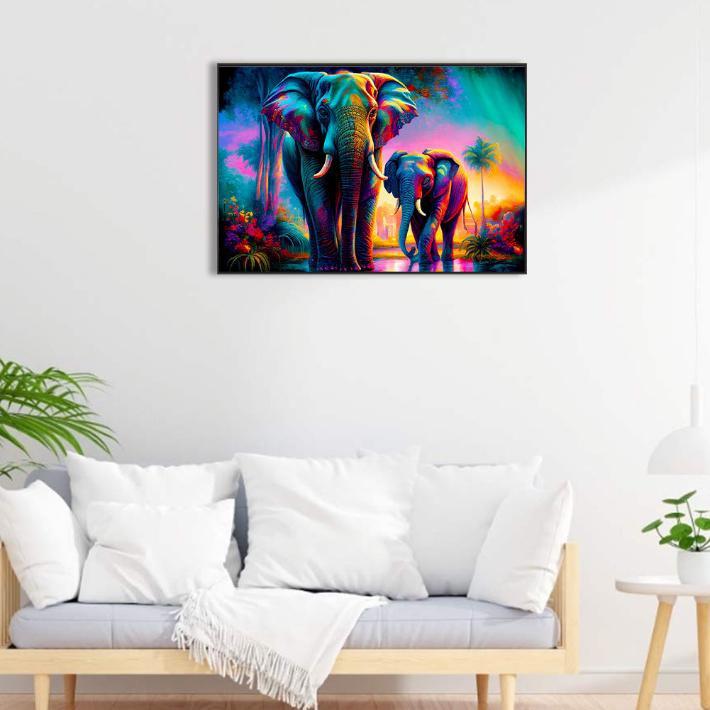Two Elephants - Full Round Drill Diamond Painting 60*40CM