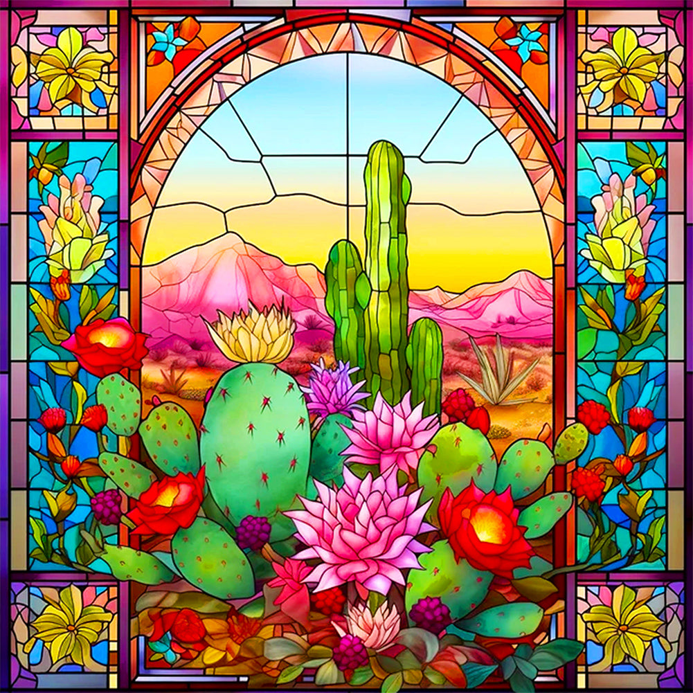 Glass Cactus - Full Round Drill Diamond Painting 40*40CM