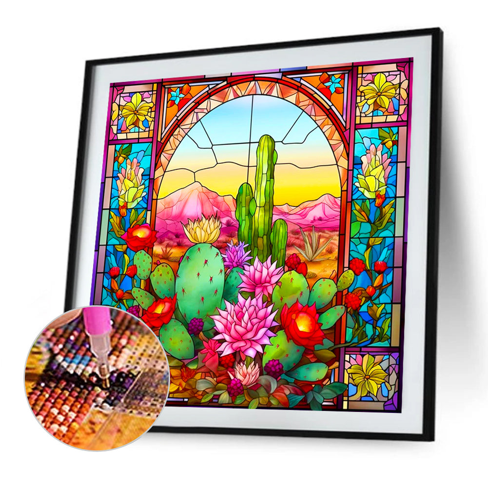 Glass Cactus - Full Round Drill Diamond Painting 40*40CM