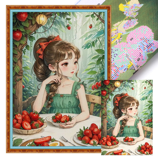 Strawberry Girl In The Forest - 11CT Stamped Cross Stitch 40*60CM