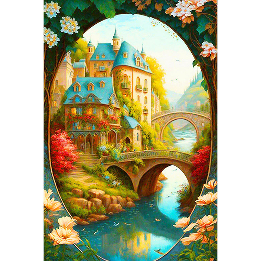 Beautiful Small Perspective Castle - Full Round Drill Diamond Painting 40*60CM