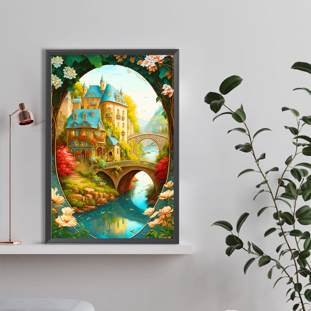 Beautiful Small Perspective Castle - Full Round Drill Diamond Painting 40*60CM