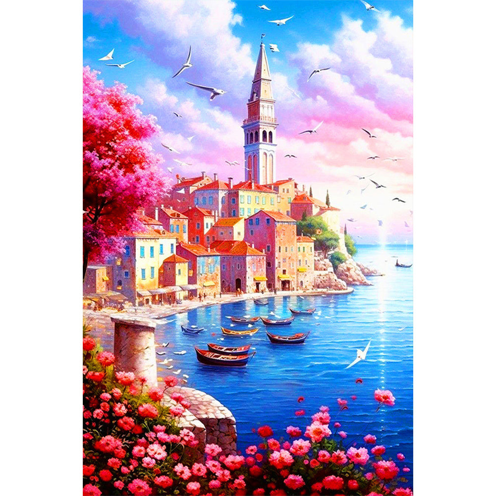 Beautiful Seaside City - Full Round Drill Diamond Painting 40*60CM