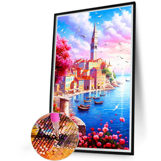 Beautiful Seaside City - Full Round Drill Diamond Painting 40*60CM