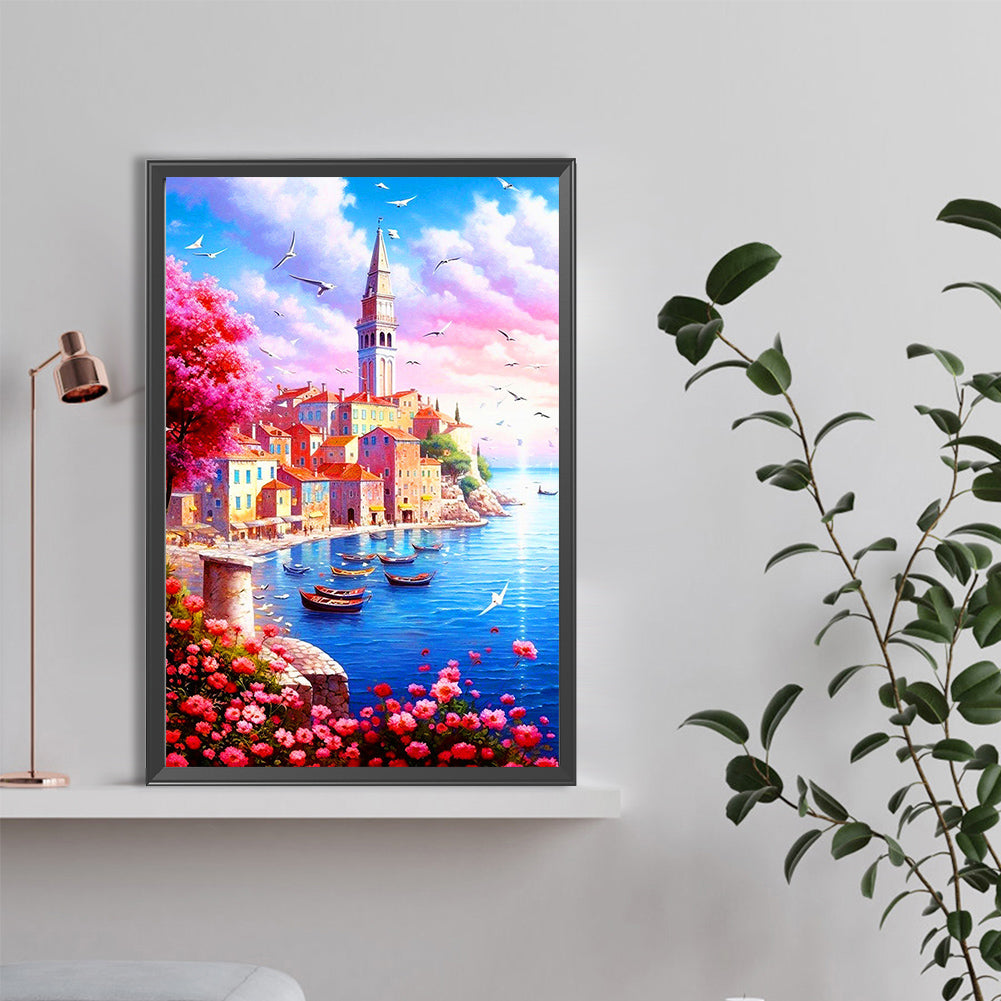 Beautiful Seaside City - Full Round Drill Diamond Painting 40*60CM