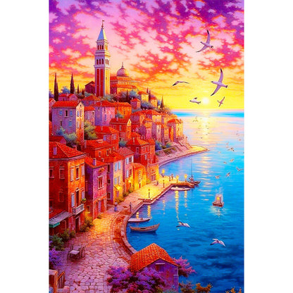 Beautiful Sunset Town - Full Round Drill Diamond Painting 40*60CM