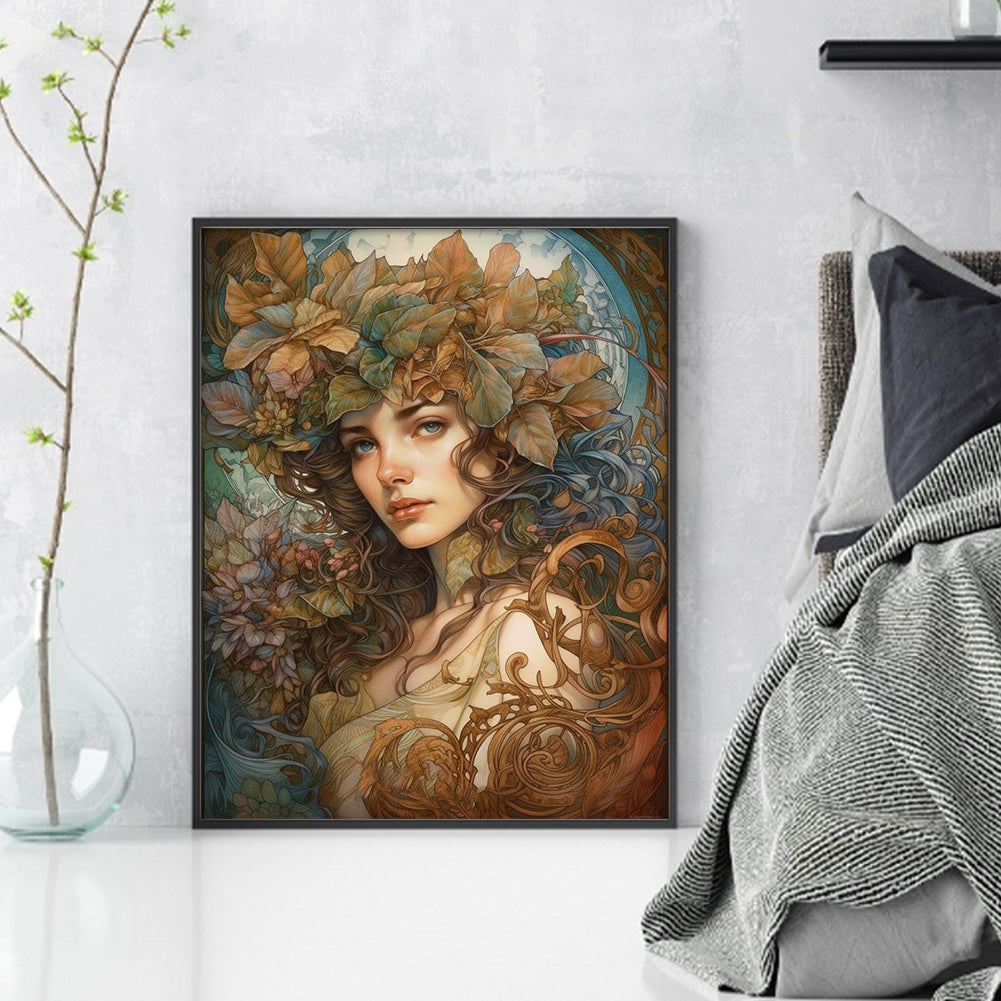 Retro Long Hair Woman - 11CT Stamped Cross Stitch 40*50CM