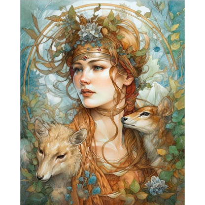Retro Long Hair Woman - 11CT Stamped Cross Stitch 40*50CM