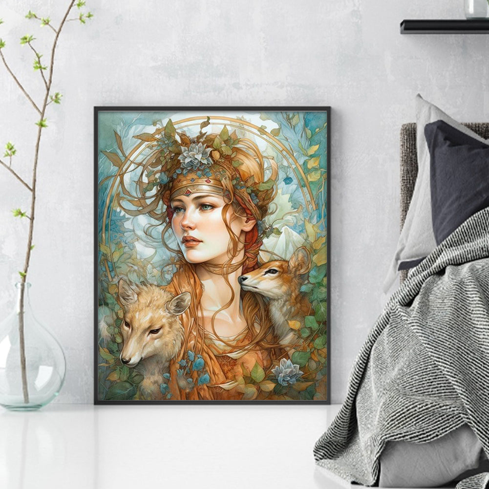 Retro Long Hair Woman - 11CT Stamped Cross Stitch 40*50CM