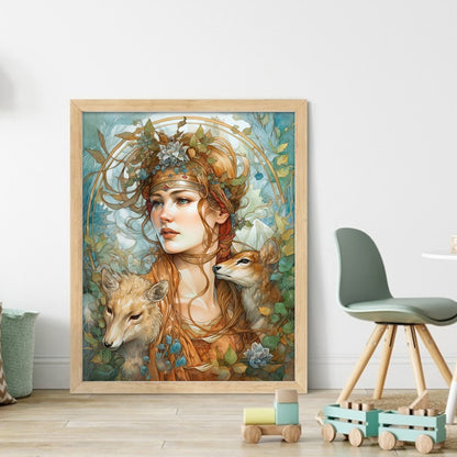 Retro Long Hair Woman - 11CT Stamped Cross Stitch 40*50CM