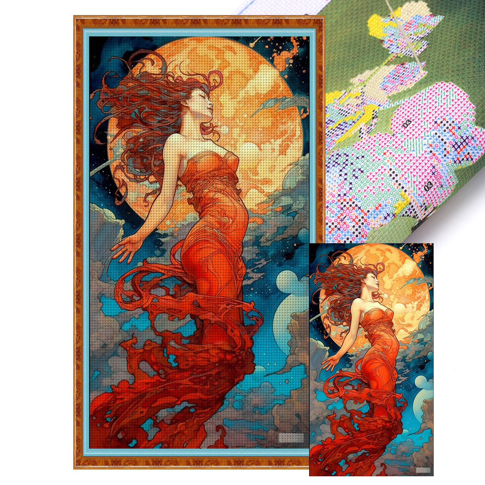 Retro Long Hair Woman - 11CT Stamped Cross Stitch 50*90CM