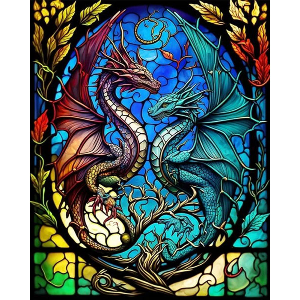 Glass Painting-Flying Dragon - 11CT Stamped Cross Stitch 40*50CM