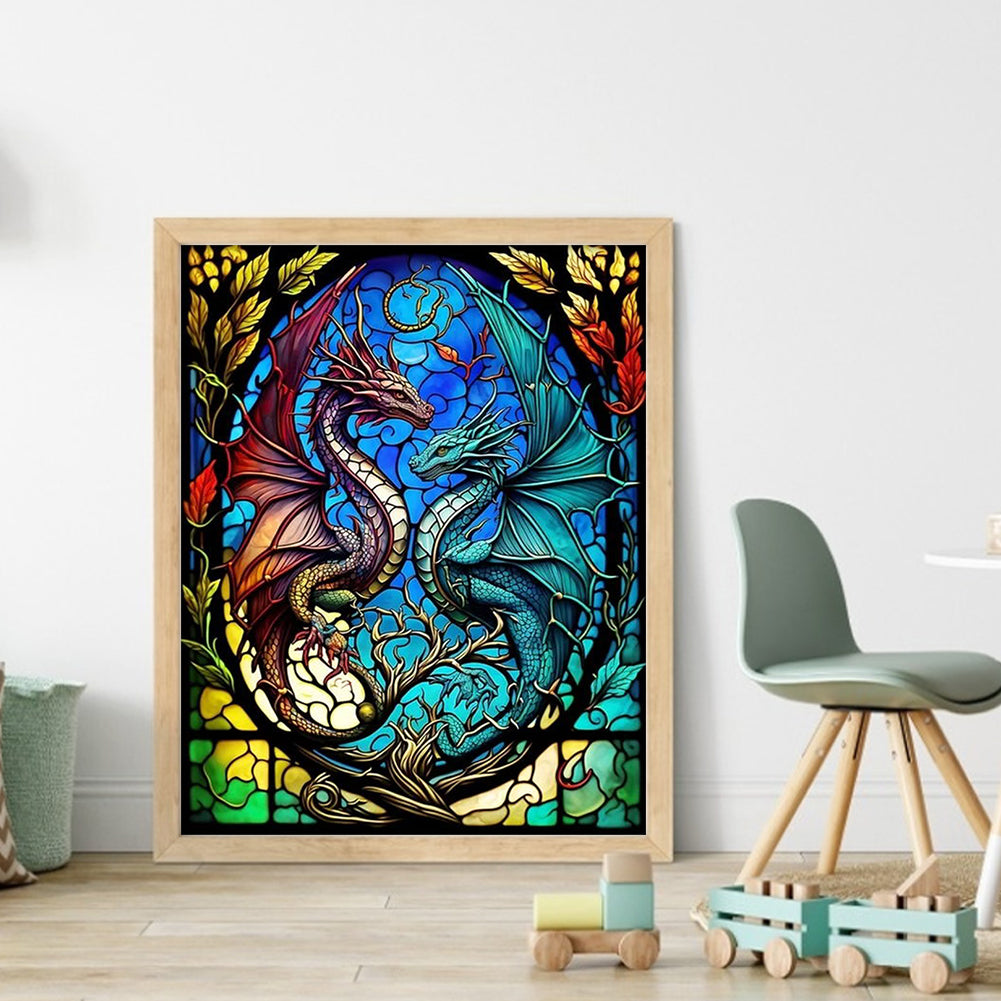 Glass Painting-Flying Dragon - 11CT Stamped Cross Stitch 40*50CM