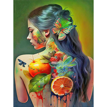 Butterfly Fruit Tattoo Back Girls - Full Round Drill Diamond Painting 40*50CM