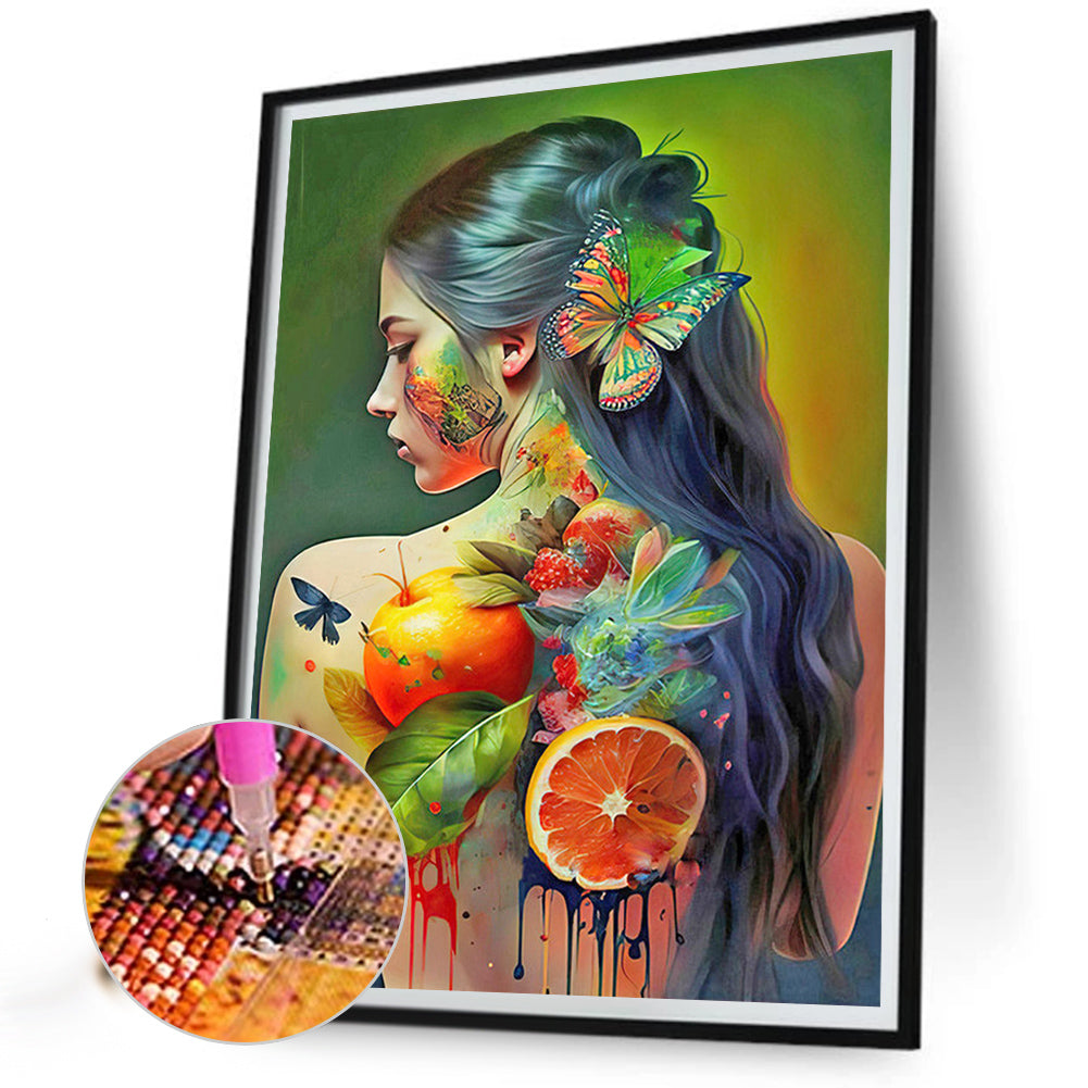 Butterfly Fruit Tattoo Back Girls - Full Round Drill Diamond Painting 40*50CM