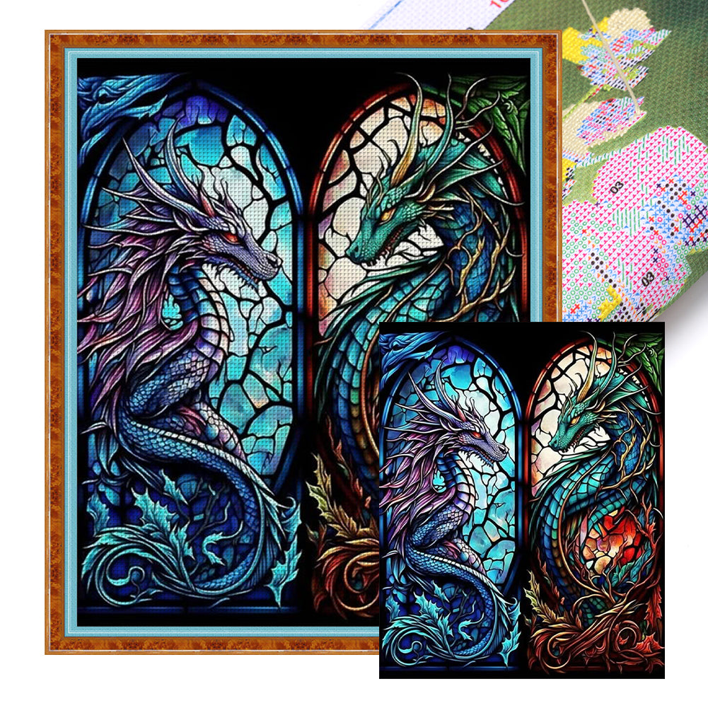 Glass Painting-Flying Dragon - 14CT Stamped Cross Stitch 50*60CM