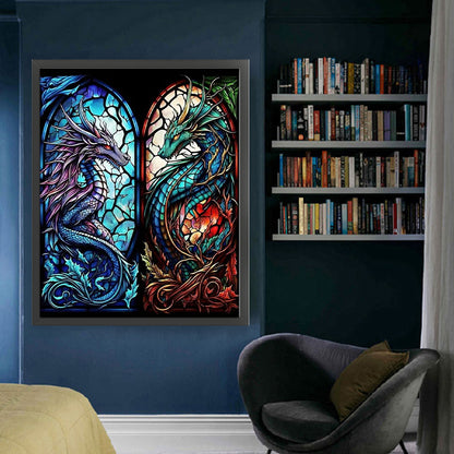 Glass Painting-Flying Dragon - 14CT Stamped Cross Stitch 50*60CM