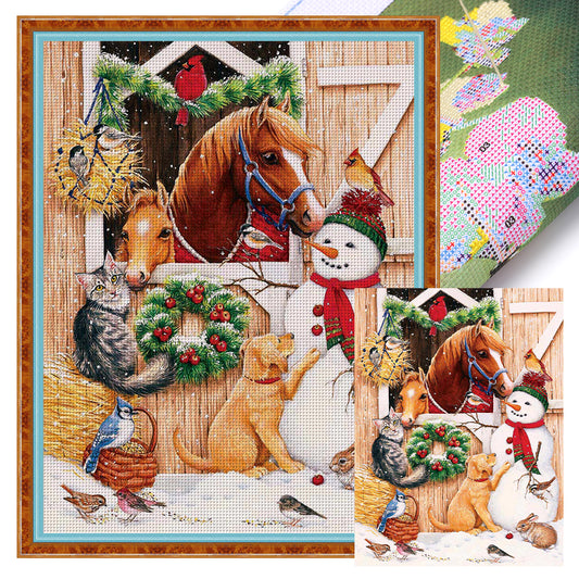 Christmas Snowman And Pony - 11CT Stamped Cross Stitch 40*53CM