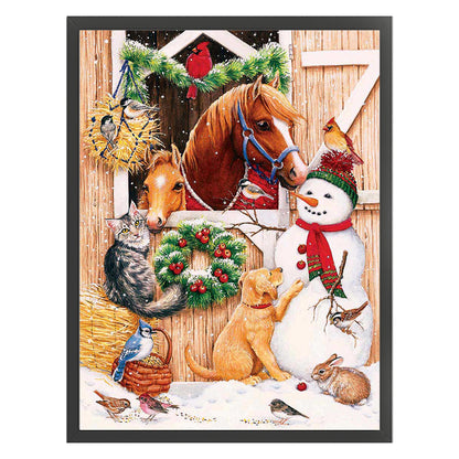 Christmas Snowman And Pony - 11CT Stamped Cross Stitch 40*53CM