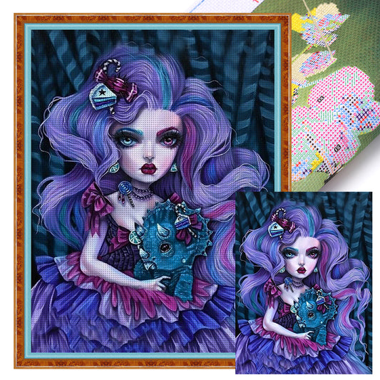 Purple Hair Girl - 11CT Stamped Cross Stitch 50*65CM