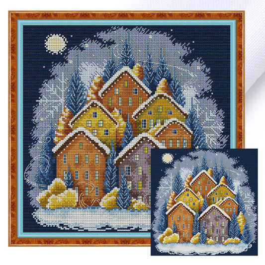 Winter Color House - 14CT Stamped Cross Stitch 33*33CM(Joy Sunday)