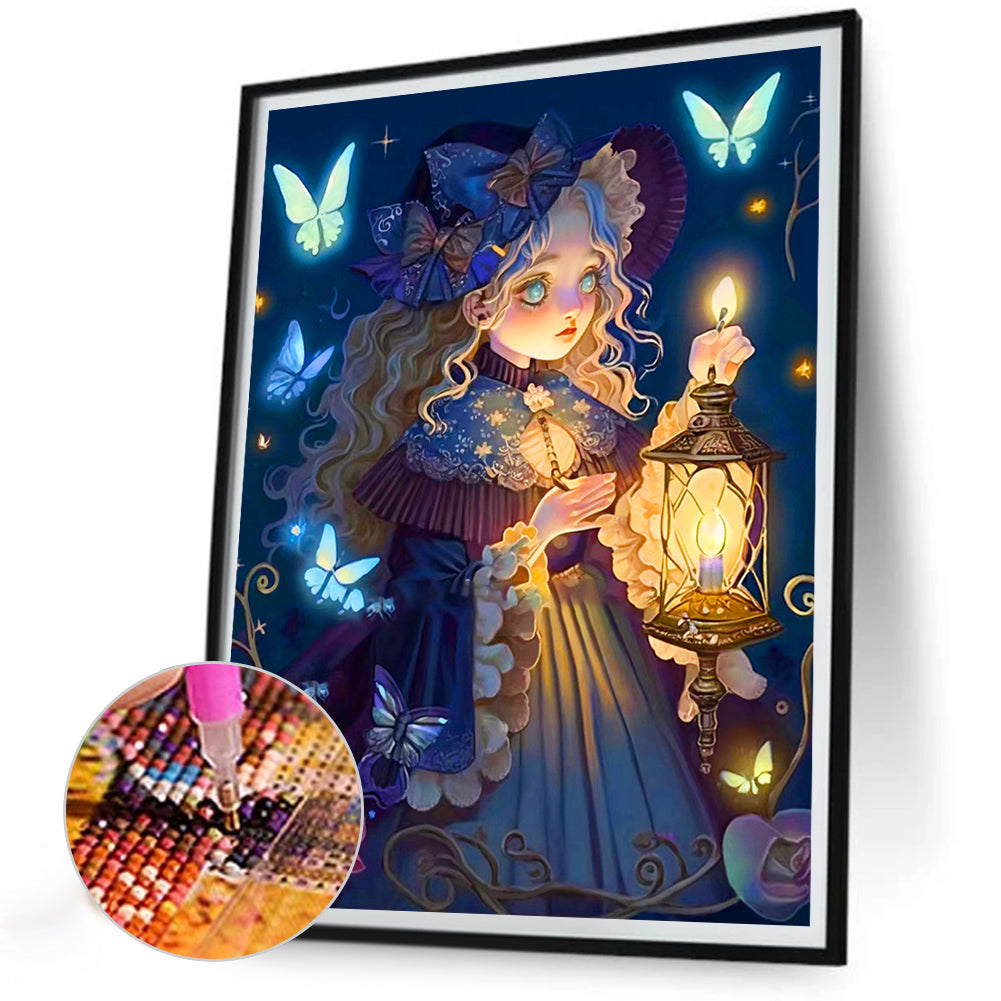 The Dark Girl With The Lantern - Full Round Drill Diamond Painting 30*40CM