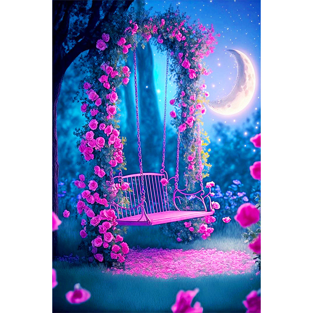 Rose Swing Under The Tree¡¤Blue - Full Round Drill Diamond Painting 40*60CM